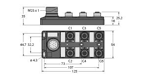 Passive actuator/sensor junction box, M12 x 1 TB-6M12-4-CS12TͼƬ